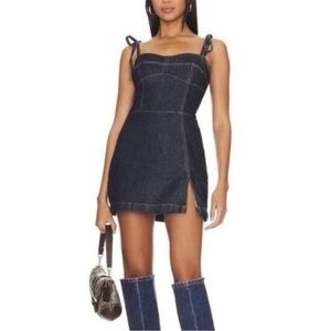 Amanda Uprichard Dark Denim Mini Dress with Contrast Stitching